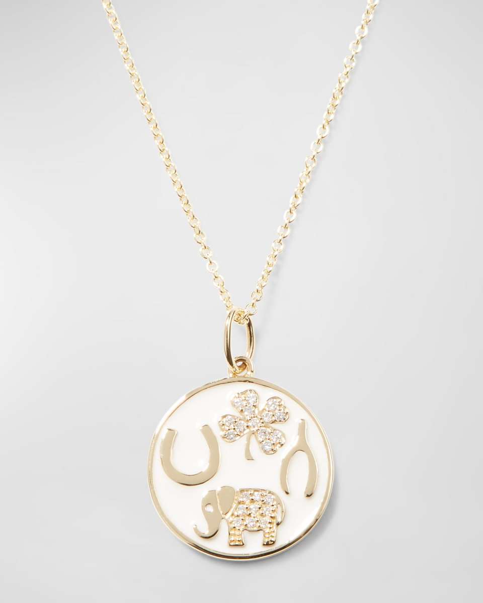 14k Luck Tableau Diamond Medallion Necklace, White